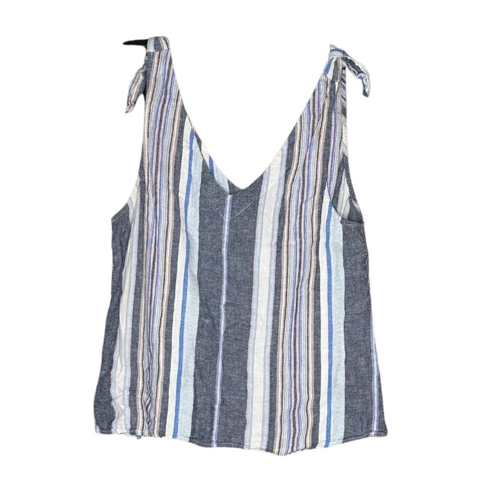 A New Day Tie Up Tank Top Bow VNeck Pastel Stripes Comfy Flowy Casual Beachy CA7
